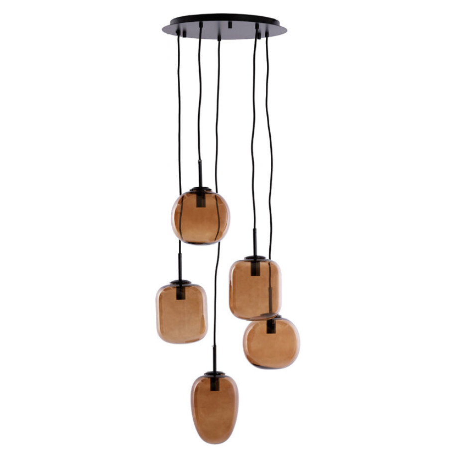 Light & Living Hanglamp 'Mezza' Glas, 5-lamps, kleur Bruin afbeelding 