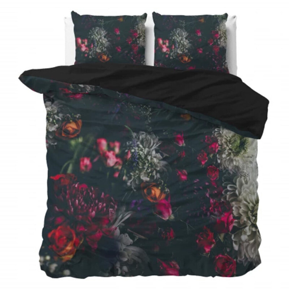 2e -50% | Dekbedovertrek Elodie - Zwart - Tweepersoons (200x200 Cm) - Zwart Microvezel - Bloemen - Sleeptime Essentials - Dekbed-Discounter.nl afbeelding 1