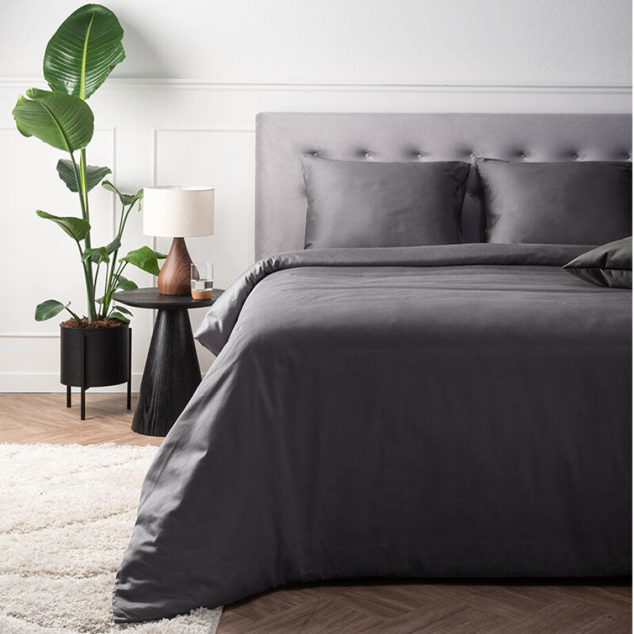 2e -50% | Dekbedovertrek Katoen-Satijn - Antraciet - Lits-Jumeaux (240x220 Cm) - Antraciet Katoen-satijn Katoen - Effen - Presence - Dekbed-Discounter.nl afbeelding 1