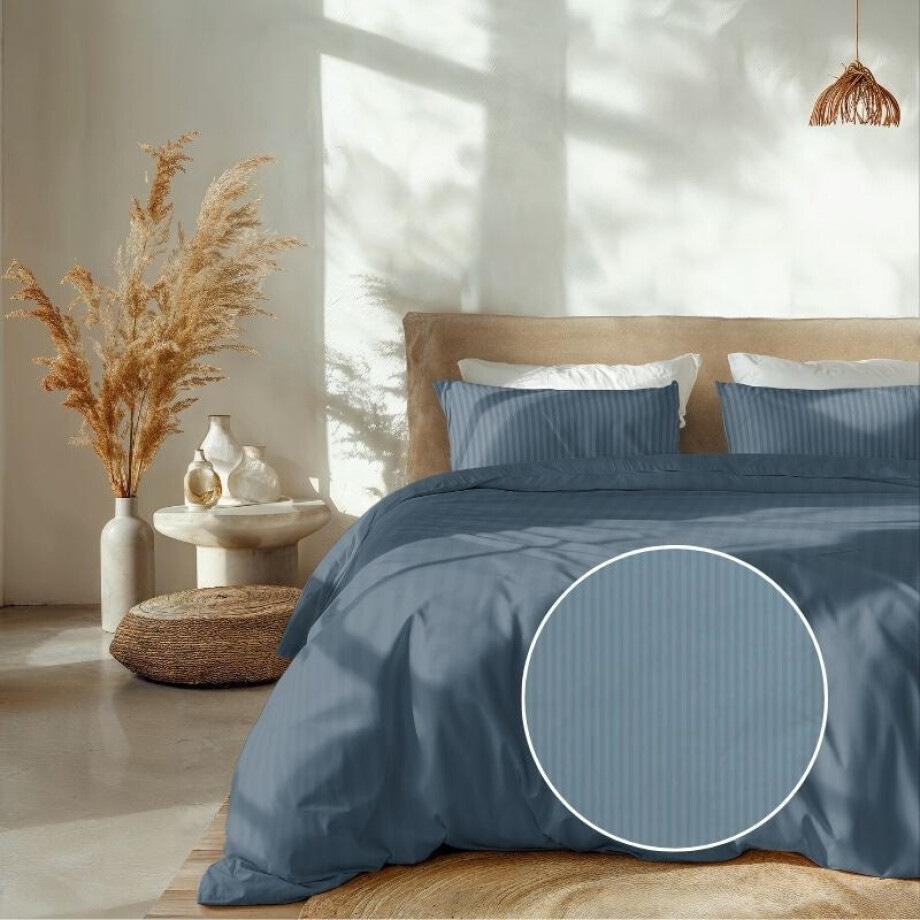 2e -50% | Dekbedovertrek Katoen-Satijn - Banda - Blauw - Tweepersoons (200x200 Cm) - Blauw Katoen-satijn - Strepen - Heckett Lane - Dekbed-Discounter.nl afbeelding 1