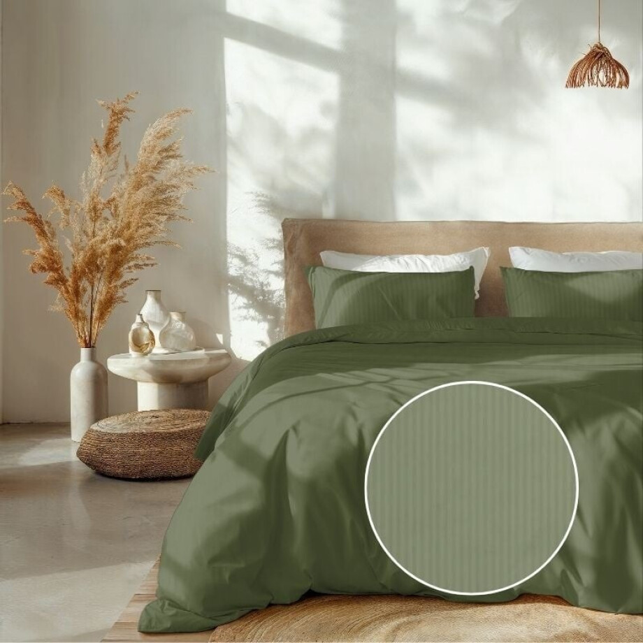 2e -50% | Dekbedovertrek Katoen-Satijn - Banda - Licht Groen - Tweepersoons (200x200 Cm) - Groen Katoen-satijn - Strepen - Heckett Lane - Dekbed-Discounter.nl afbeelding 1