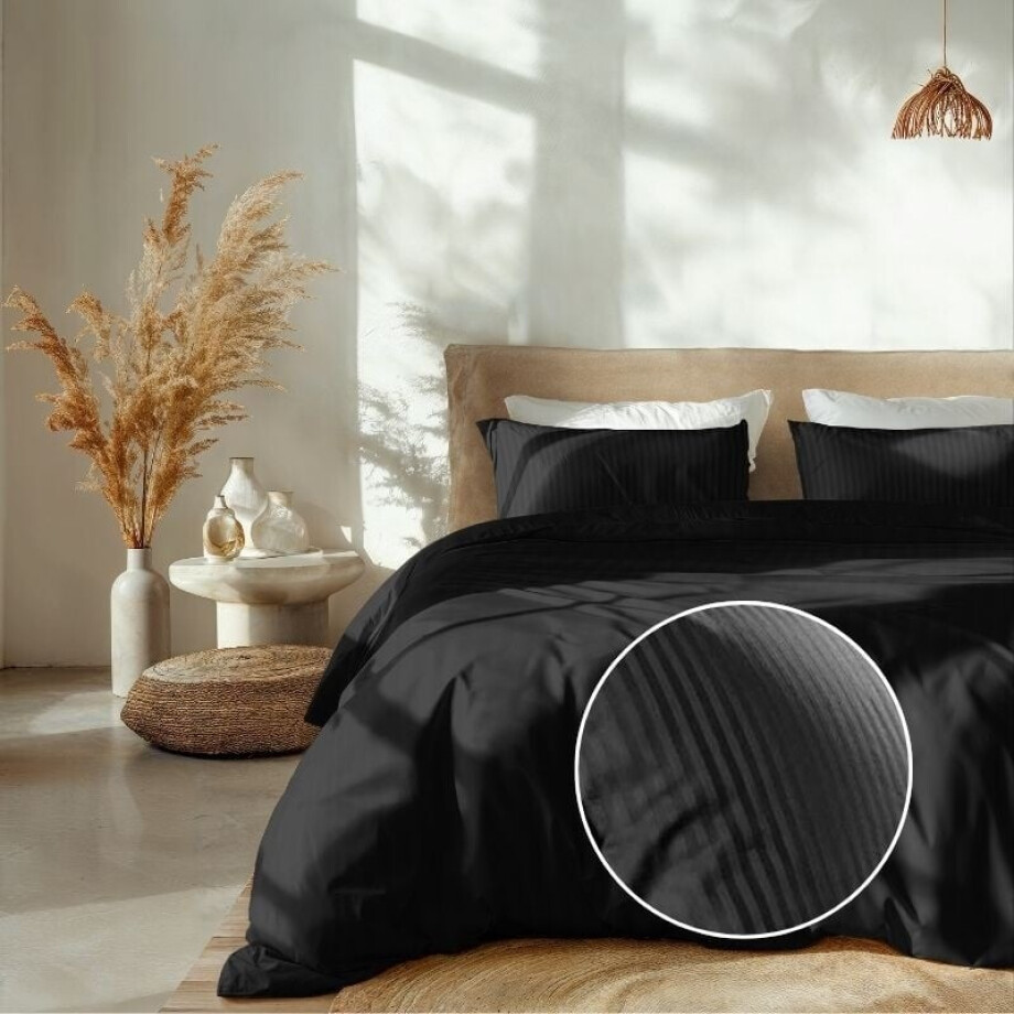 2e -50% | Dekbedovertrek Katoen-Satijn - Banda - Zwart - Tweepersoons (200x200 Cm) - Zwart Katoen-satijn - Strepen - Heckett Lane - Dekbed-Discounter.nl afbeelding 1