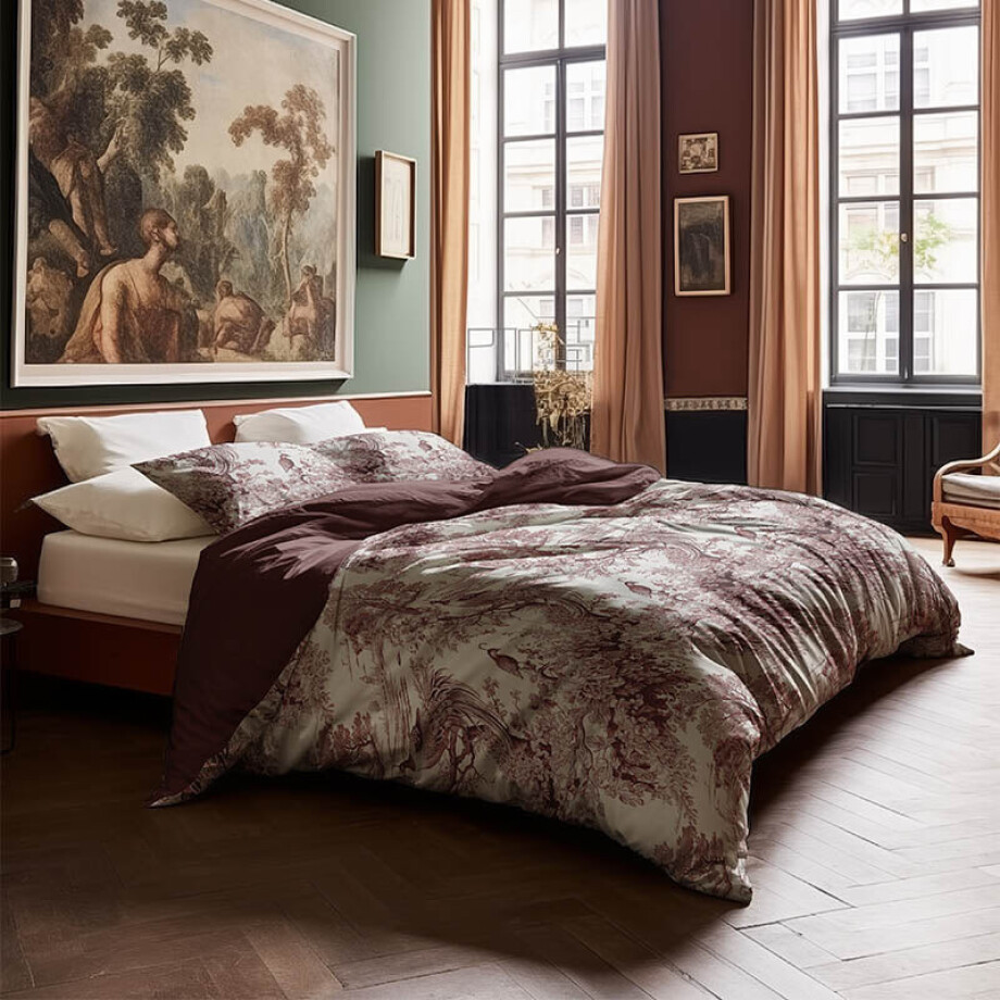 2e -50% | Dekbedovertrek Katoen-Satijn - Reverie Burgundy - Lits-Jumeaux (240x220 Cm) - Meerkleurig Katoen-satijn - - Presence - Dekbed-Discounter.nl afbeelding 1