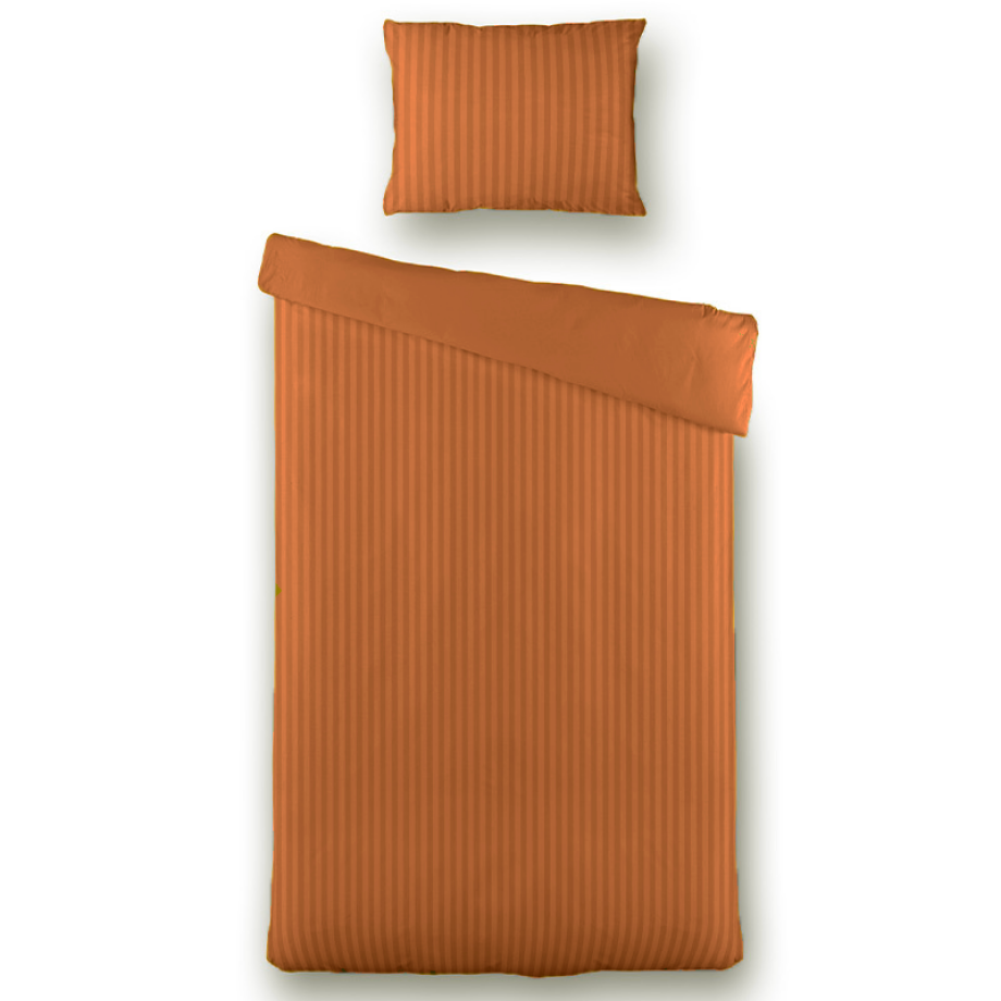 2e -50% | Dekbedovertrek Katoen-Satijn - Satijnstreep - Cognac - Eenpersoons (140x200 Cm) - Bruin Katoen-satijn Katoen - Strepen - Presence - Dekbed-Discounter.nl afbeelding 1