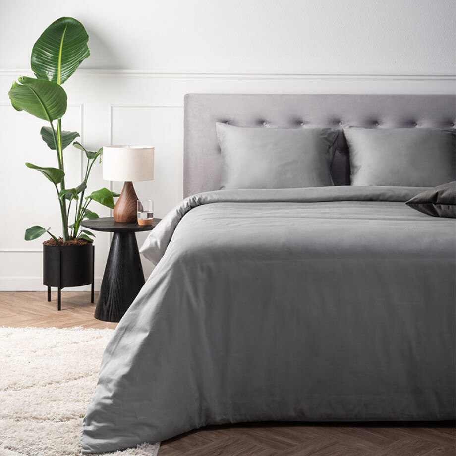 2e -50% | Dekbedovertrek Katoen-Satijn - Zilver - Lits-Jumeaux XL (260x200 Cm) - Zilver Katoen-satijn Katoen - Effen - Presence - Dekbed-Discounter.nl afbeelding 1