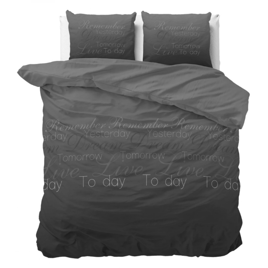 2e -50% | Dekbedovertrek Live Today - Antraciet - Eenpersoons (140x200 Cm) - Wit Polyester-katoen - Patroon - Sleeptime Elegance - Dekbed-Discounter.nl afbeelding 1