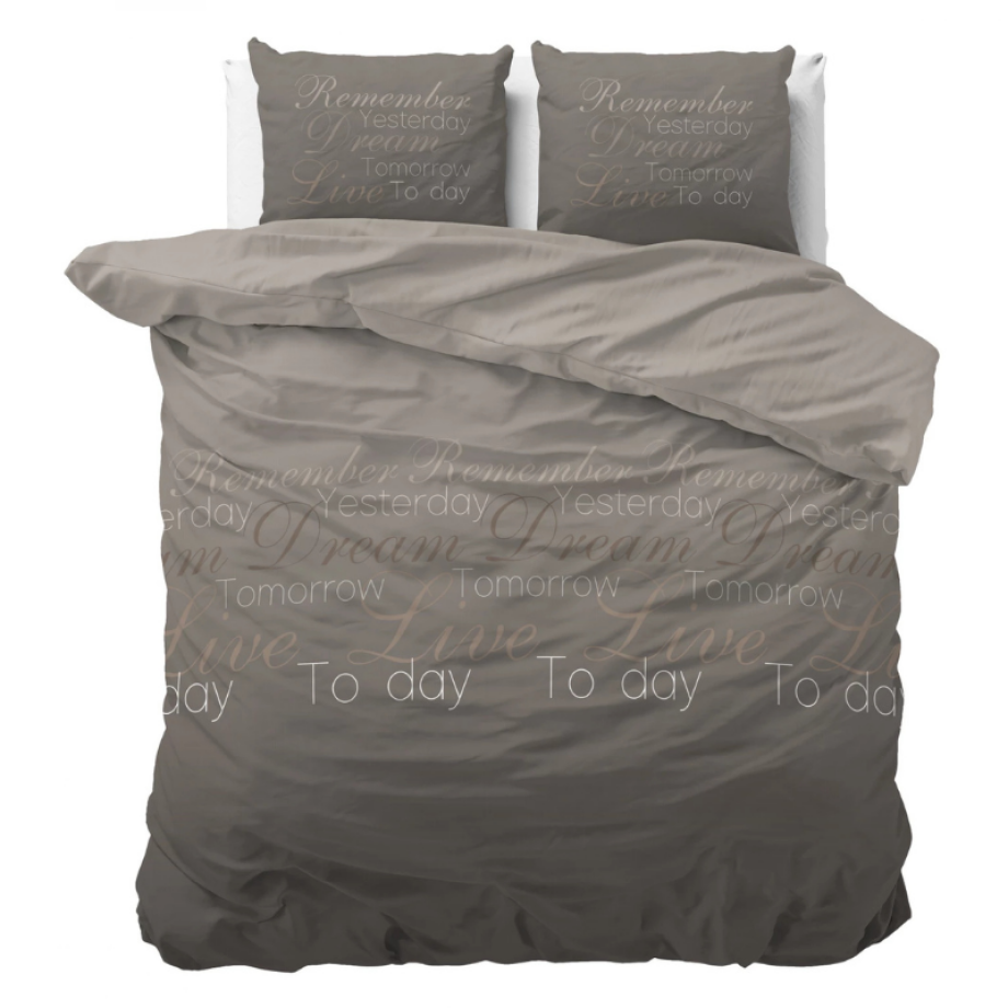 2e -50% | Dekbedovertrek Live Today - Taupe - Eenpersoons (140x200 Cm) - Wit Polyester-katoen - Patroon - Sleeptime Elegance - Dekbed-Discounter.nl afbeelding 1
