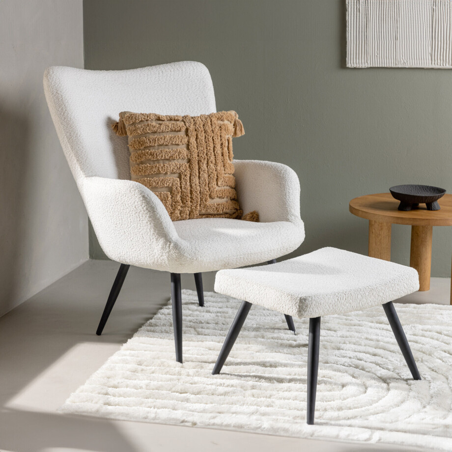 Nohr Fauteuil 'Shaguana' Met voetenbank, Bouclé, kleur Wit afbeelding 1