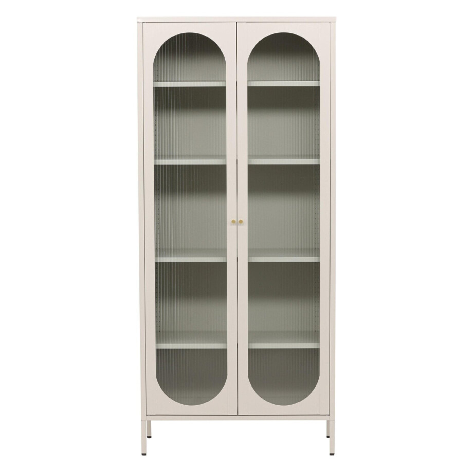 QUVIO Elegante opbergkast - Wavy glazen deuren - Beige staal afbeelding 1