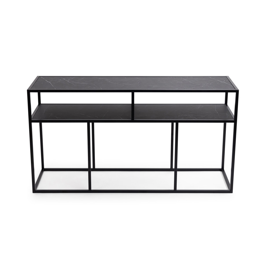 STALUX Side-table 'Teun' 150cm, kleur zwart / zwart marmer afbeelding 1