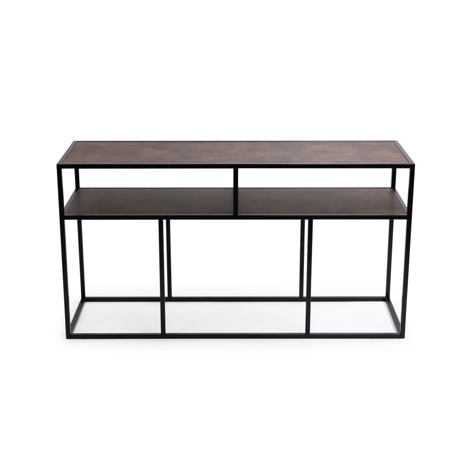 STALUX Side-table 'Teun' 150cm, kleur zwart / lederlook bruin afbeelding 1
