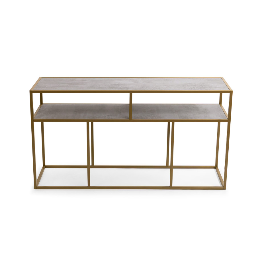 STALUX Side-table 'Teun' 150cm, kleur goud / beton afbeelding 1