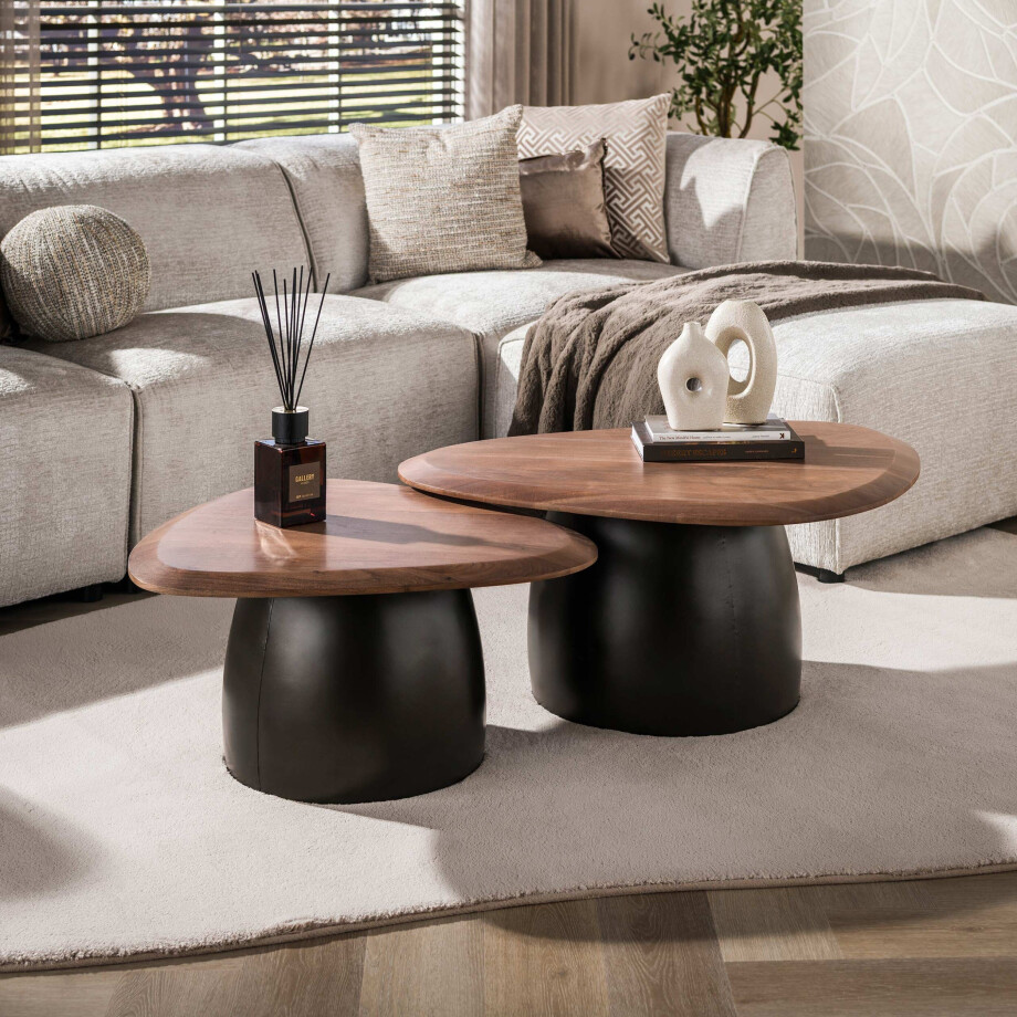 Salontafel Melta set van 2 Massief acacia bruin Salontafel Melta set van 2 Massief acacia bruin afbeelding 1