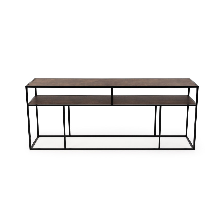 STALUX Side-table 'Teun' 200cm, kleur zwart / lederlook bruin afbeelding 1