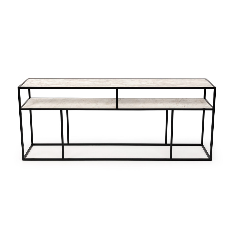 Stalux Side-table 'Teun' 200cm, kleur zwart / wit marmer afbeelding 