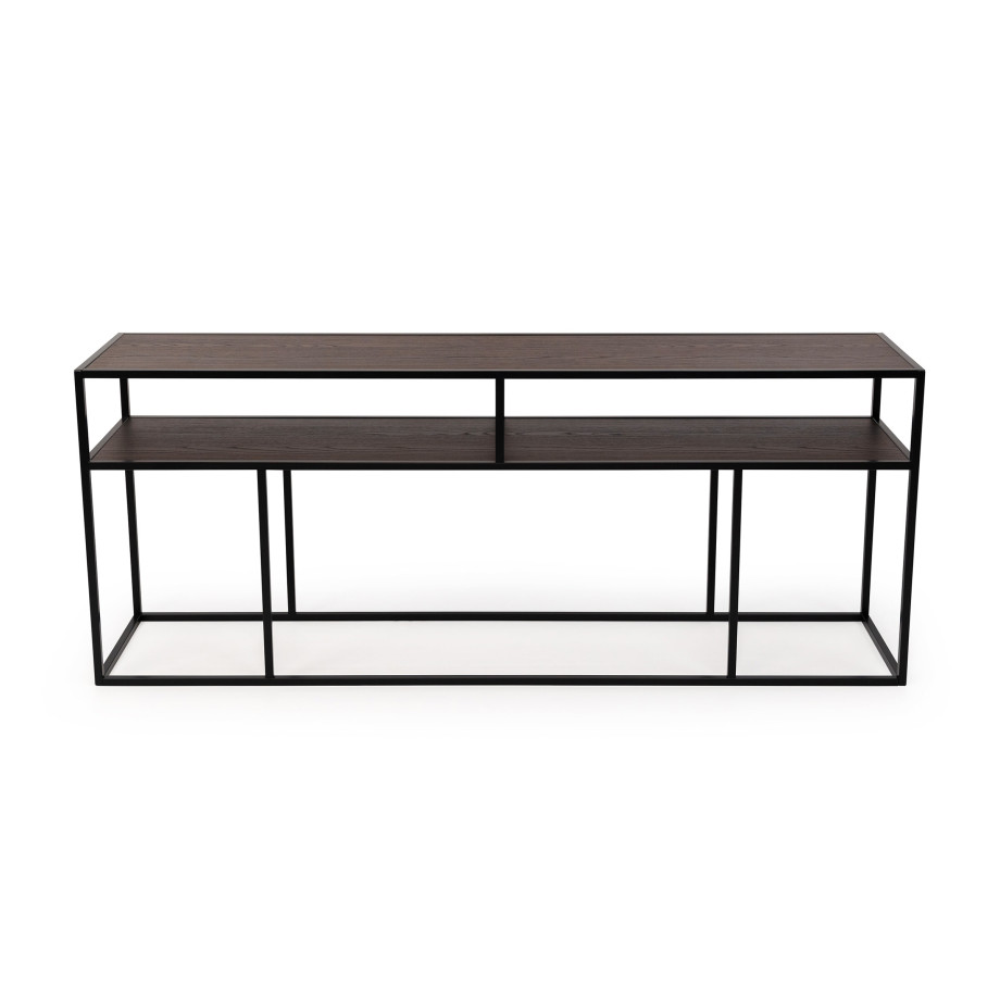 Stalux Side-table 'Teun' 200cm, kleur zwart / bruin hout afbeelding 