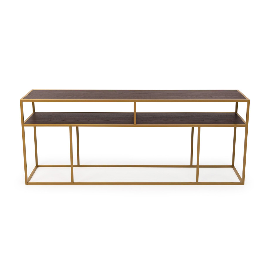 Stalux Side-table 'Teun' 200cm, kleur goud / bruin hout afbeelding 