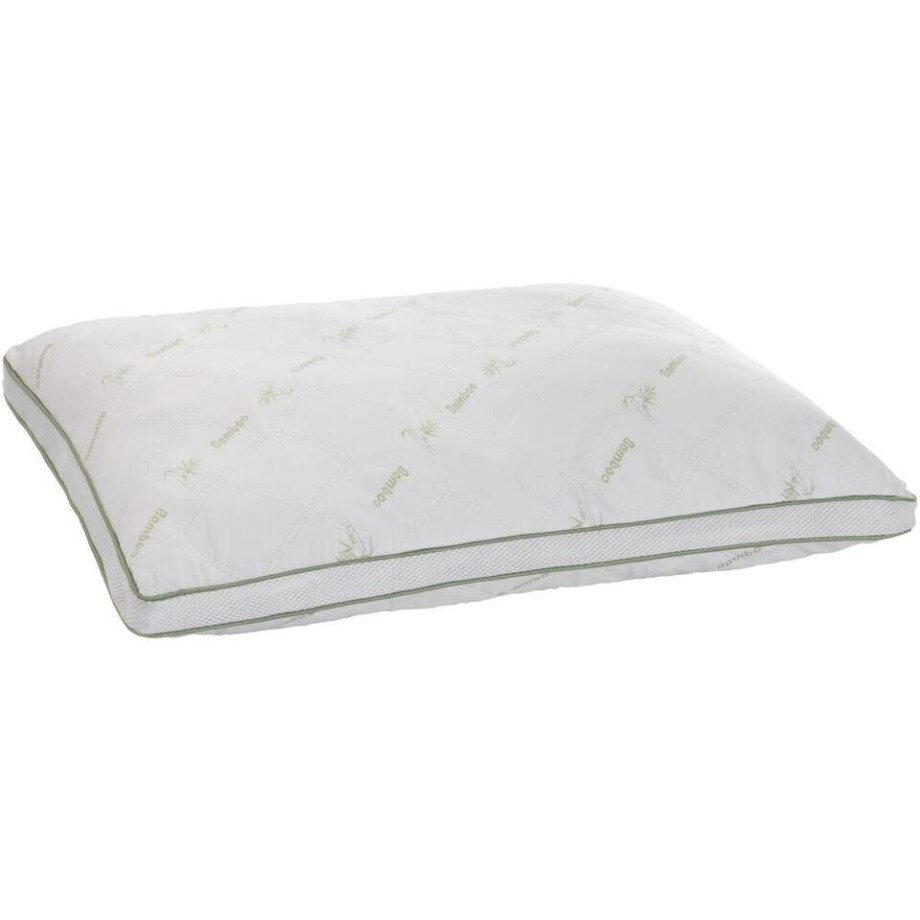2e Halve Prijs Leen Bakker - Hoofdkussen Bamboe Box - 50x60 Cm - Synthetisch/Bamboe - Wit afbeelding 1