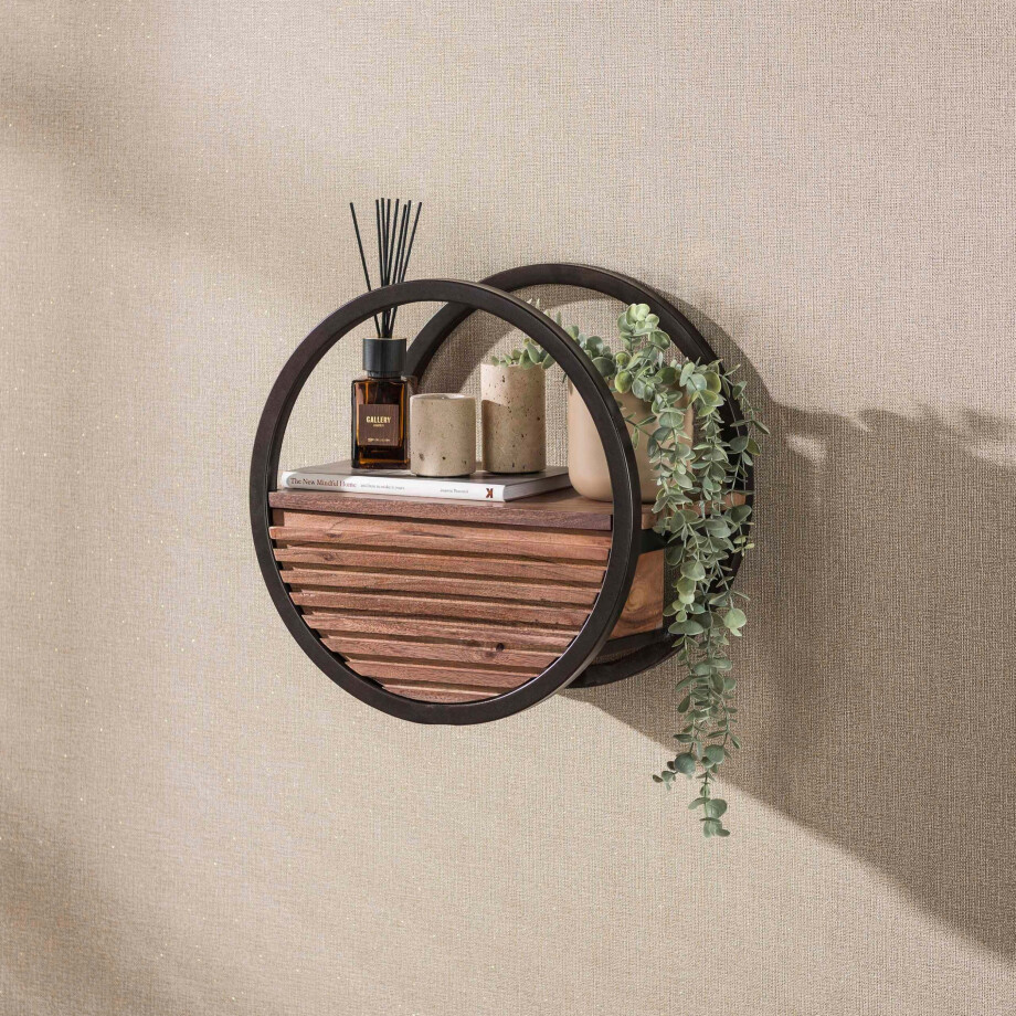 Wandschap Circular 1 lade Ø40 cm Massief acacia bruin afbeelding 1