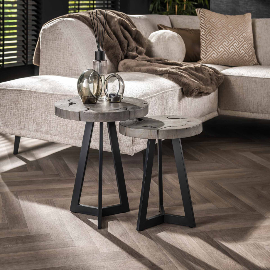 LifestyleFurn Ronde Bijzettafel 'Ericha' Teakhout, Set van 2 stuks afbeelding 1