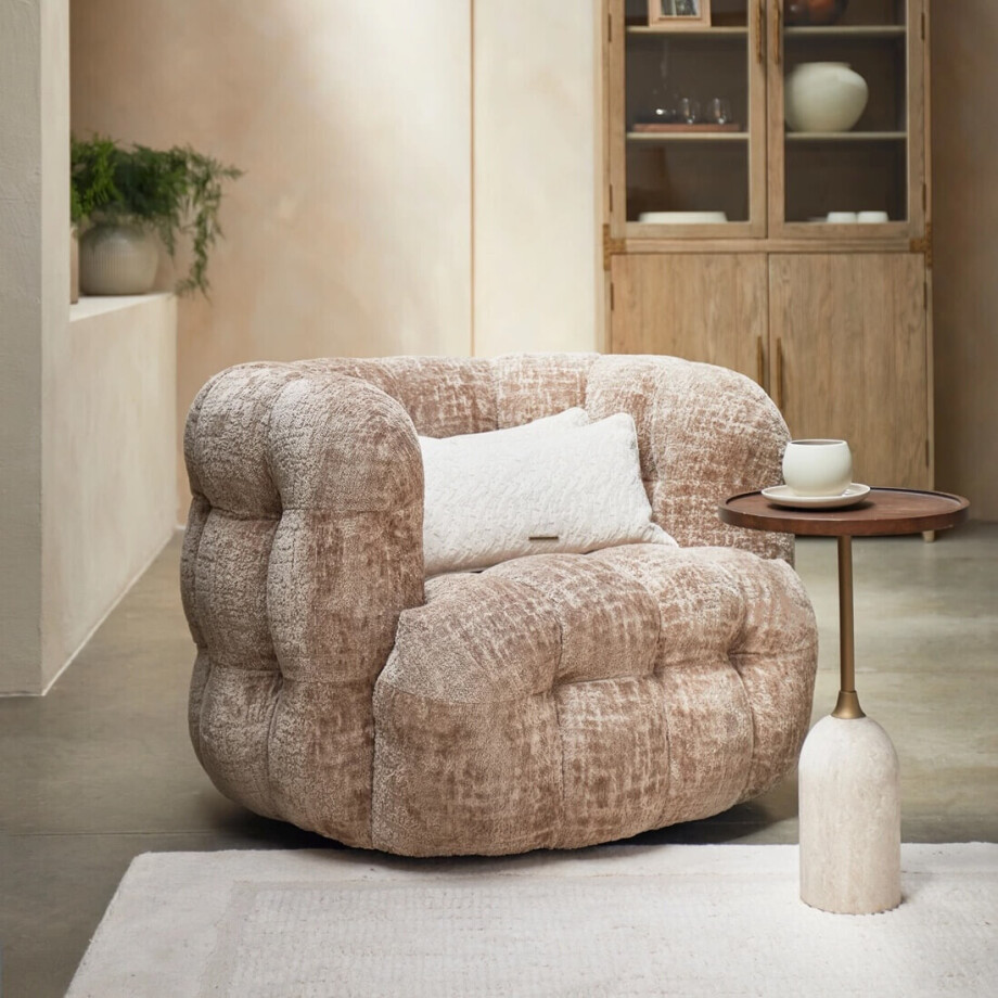 Rivièra Maison Draaifauteuil 'Arosa' Chenille, kleur Taupe Rivièra Maison Draaifauteuil 'Arosa' Chenille, kleur Taupe afbeelding 1