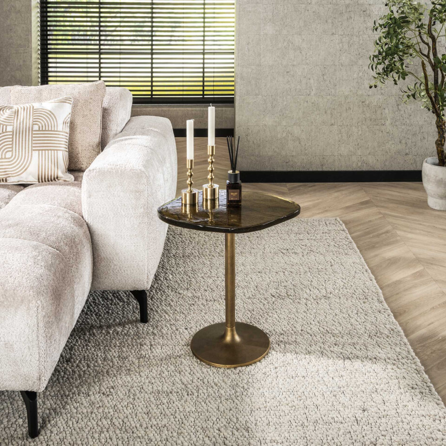 LifestyleFurn Organische Bijzettafel 'Cassidi' Glas, 53 x 42cm, kleur Goud Antiek afbeelding 1
