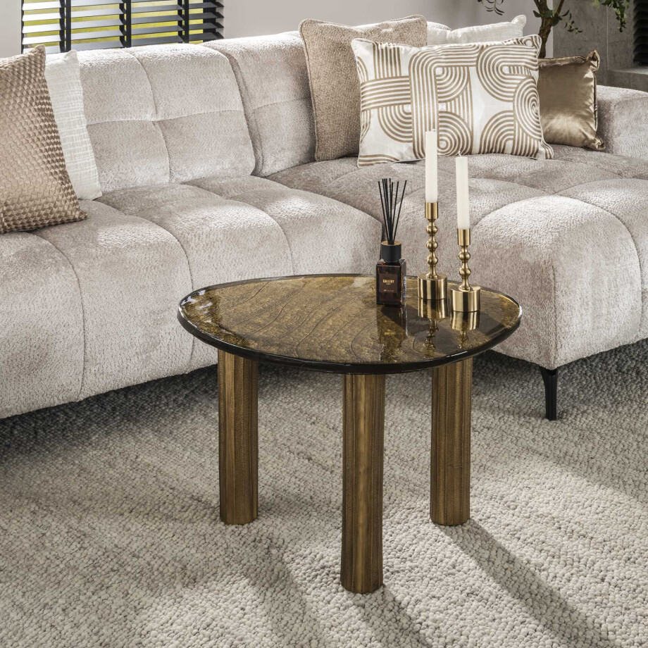 LifestyleFurn Organische Salontafel 'Cassidi' Glas, 70 x 59cm, kleur Goud Antiek afbeelding 1