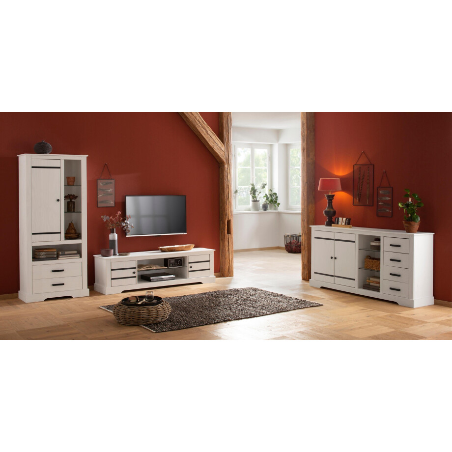 Home affaire Dressoir Loki Commode van massief grenenhout, met verstelbare glazen legplanken afbeelding 1