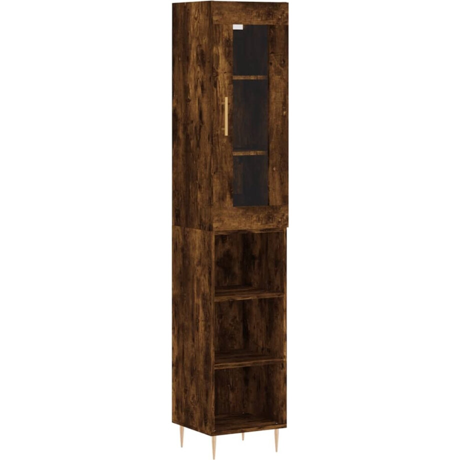 vidaXL - Hoge - kast - 34,5x34x180 - cm - bewerkt - hout - gerookt - eikenkleurig afbeelding 1