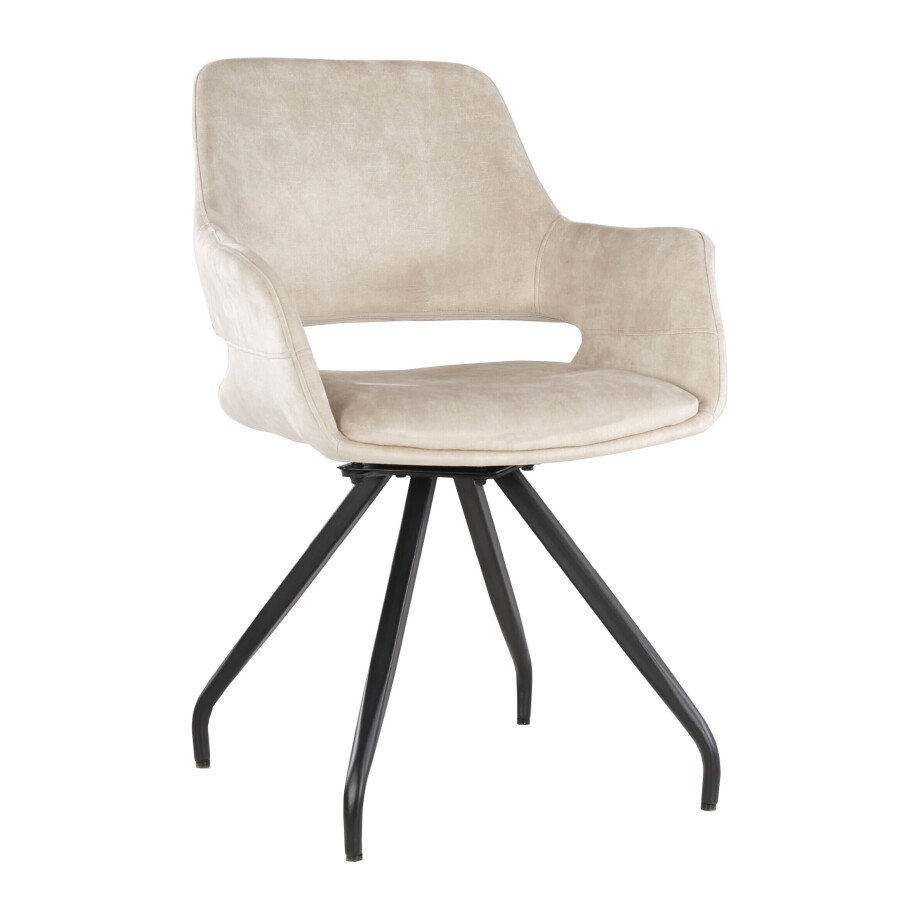Livingfurn Draaibare Eetkamerstoel 'Capp' Velvet, kleur Beige Livingfurn Draaibare Eetkamerstoel 'Capp' Velvet, kleur Beige afbeelding 1