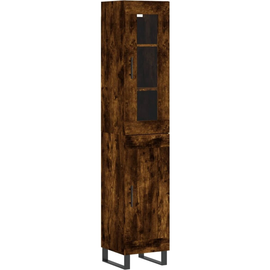 vidaXL - Hoge - kast - 34,5x34x180 - cm - bewerkt - hout - gerookt - eikenkleurig afbeelding 1