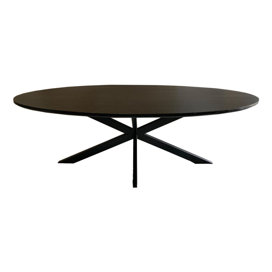 Livingfurn Ovale Eettafel 'Jesper' Mangohout, 240 x 110cm, kleur Zwart afbeelding 