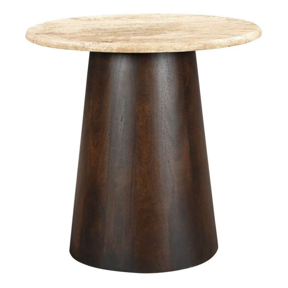 Livingfurn Ronde Bijzettafel 'Valentino' Mangohout en Travertin, 44cm afbeelding 