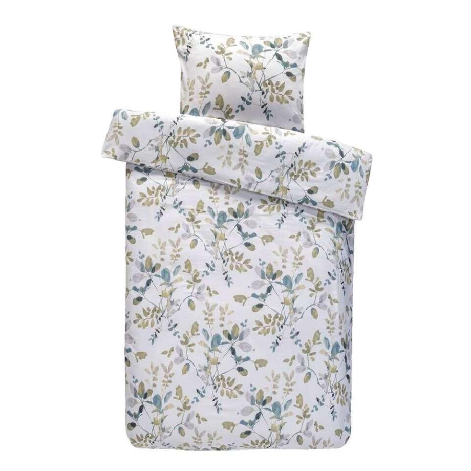 2e Halve Prijs Leen Bakker - Dekbedovertrek Carlijn Botanisch - /groen - 140x200/220 Cm - Katoen Satijn - Wit afbeelding 1