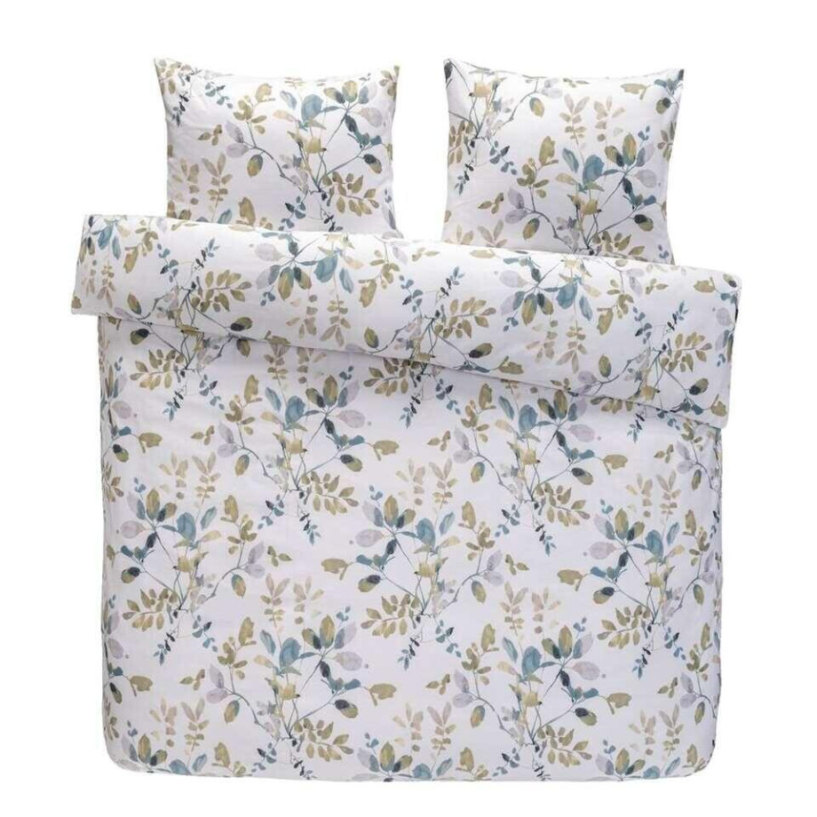 2e Halve Prijs Leen Bakker - Dekbedovertrek Carlijn Botanisch- /groen - 200x200/220 Cm - Katoen Satijn - Wit afbeelding 1