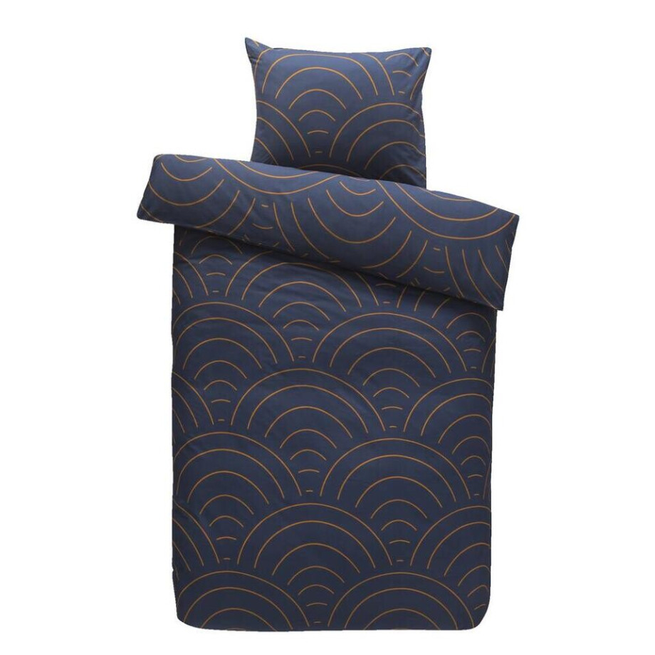 2e Halve Prijs Leen Bakker - Dekbedovertrek Sendai Grafisch - /caramel - 140x200/220 Cm - Katoen - Blauw afbeelding 1