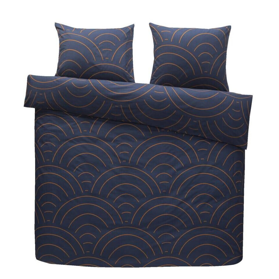 2e Halve Prijs Leen Bakker - Dekbedovertrek Sendai Grafisch - /caramel - 200x200/220 Cm - Katoen - Blauw afbeelding 1