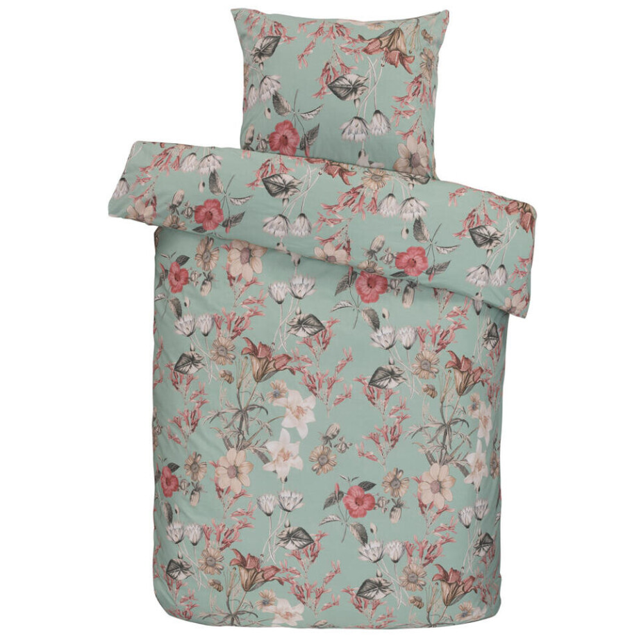 2e Halve Prijs Leen Bakker - Dekbedovertrek Norah - 140x200/220 Cm - Katoen - Groen afbeelding 1