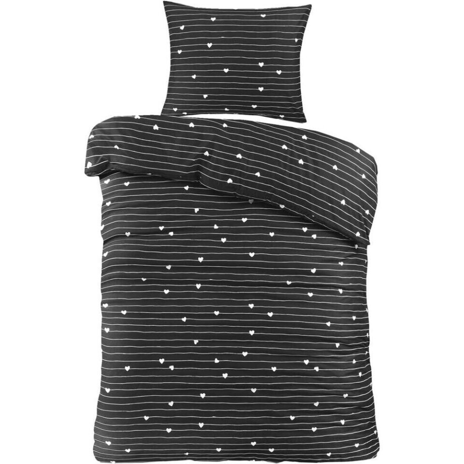 2e Halve Prijs Leen Bakker - Dekbedovertrek Milou - /wit - 140x220 Cm - Polyester - Zwart 2e Halve Prijs Leen Bakker - Dekbedovertrek Milou - /wit - 140x220 Cm - Polyester - Zwart afbeelding 1