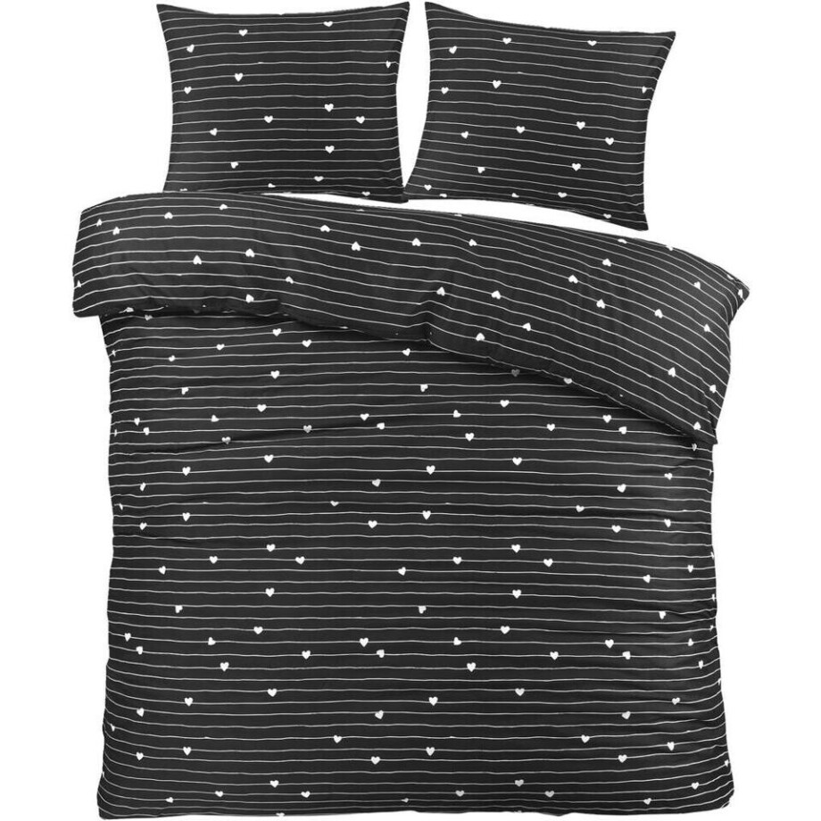 2e Halve Prijs Leen Bakker - Dekbedovertrek Milou - /wit - 200x220 Cm - Polyester - Zwart afbeelding 1