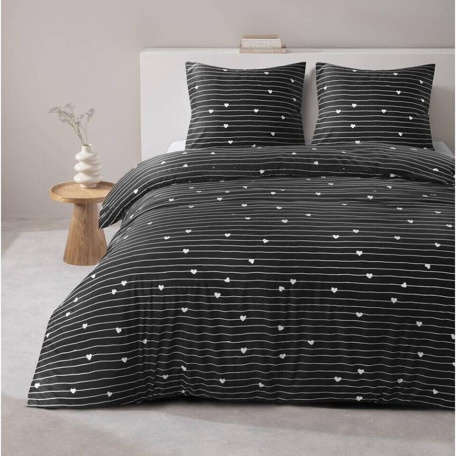 2e Halve Prijs Leen Bakker - Dekbedovertrek Milou - /wit - 240x220 Cm - Polyester - Zwart 2e Halve Prijs Leen Bakker - Dekbedovertrek Milou - /wit - 240x220 Cm - Polyester - Zwart afbeelding 1