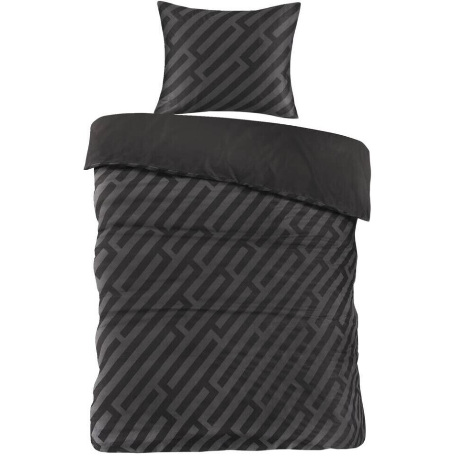 2e Halve Prijs Leen Bakker - Dekbedovertrek Lissabon - 140x200/220 Cm - Katoen Satijn - Zwart afbeelding 1