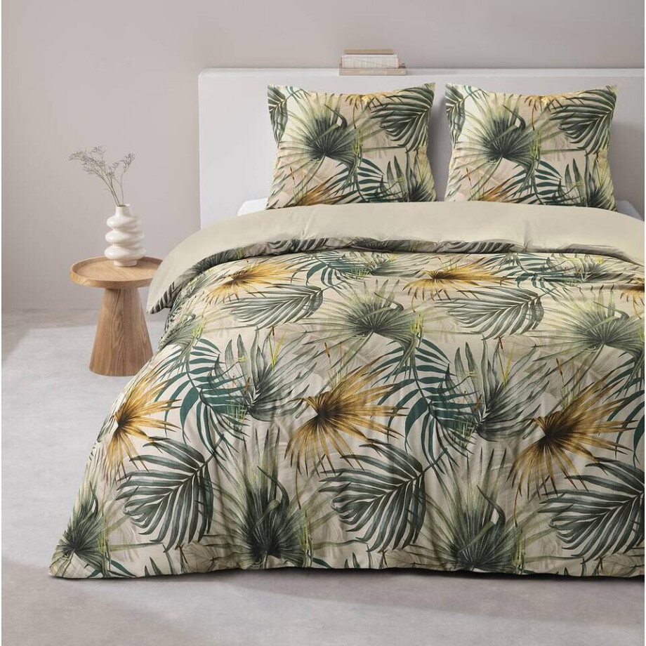 2e Halve Prijs Leen Bakker - Dekbedovertrek Fenna - Zand/groen 240x220 Cm - Polyester - Beige afbeelding 1