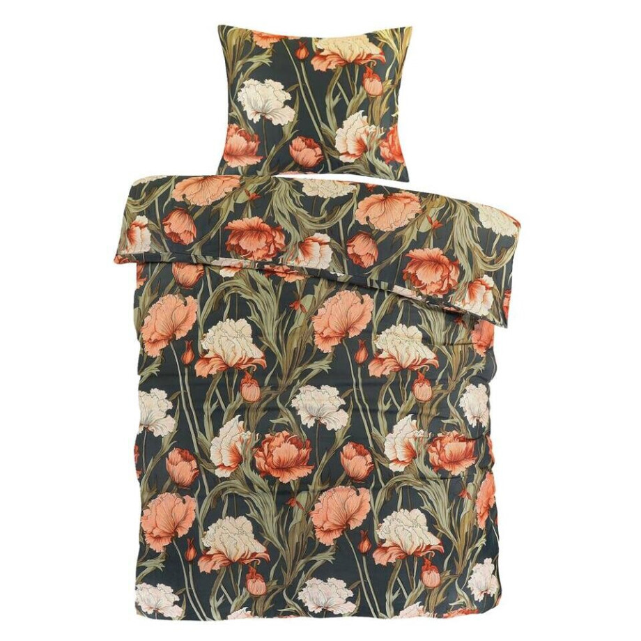 2e Halve Prijs Leen Bakker - Dekbedovertrek Fleur - /geel - 140x200/220 Cm - Katoen Satijn - Zwart afbeelding 1