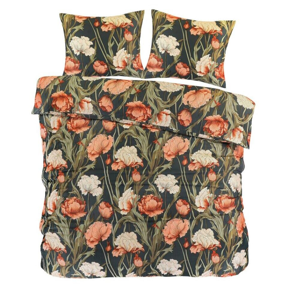 2e Halve Prijs Leen Bakker - Dekbedovertrek Fleur - Zwart/geel - 200x200/220 Cm - Katoen Satijn - Zwart#Geel afbeelding 1