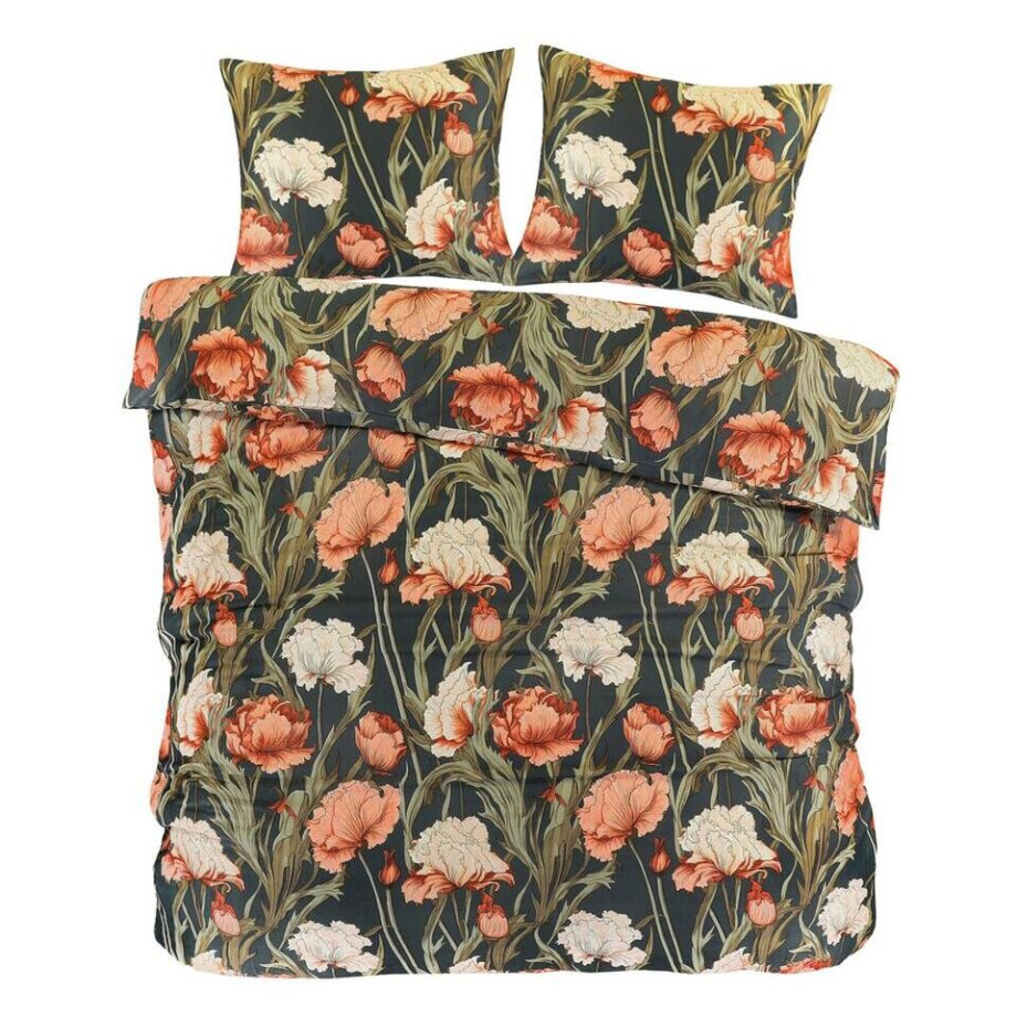 2e Halve Prijs Leen Bakker - Dekbedovertrek Fleur - Zwart/geel - 240x200/220 Cm - Katoen Satijn - Multikleur#Geel#Zwart afbeelding 1