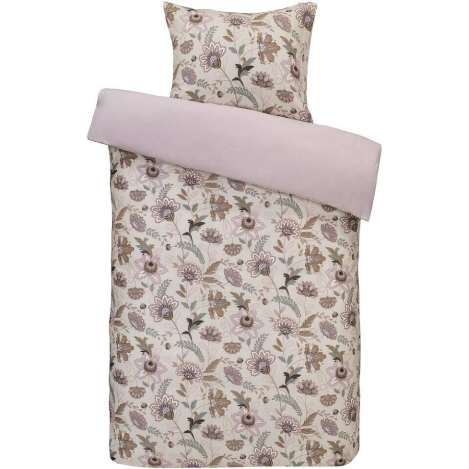 2e Halve Prijs Leen Bakker - Dekbedovertrek Lina - Beige/roze - 140x200/220 Cm - Katoen - Roze#Multikleur#Beige afbeelding 1