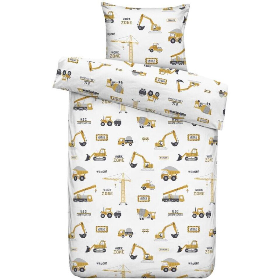 2e Halve Prijs Leen Bakker - Dekbedovertrek Joel - Wit/geel - 140x200 Cm - Polyester - Geel#Wit 2e Halve Prijs Leen Bakker - Dekbedovertrek Joel - Wit/geel - 140x200 Cm - Polyester - Geel#Wit afbeelding 1