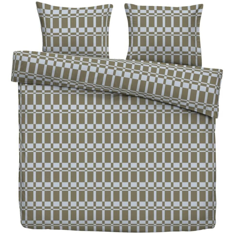 Leen Bakker - Dekbedovertrek Glasgow - /off-white - 240x200/220 Cm - Katoen - Groen afbeelding 1