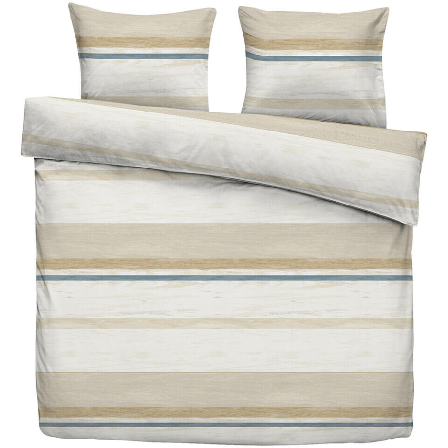 Leen Bakker - Dekbedovertrek Leo - /blauw - 200x200/220 Cm - Katoen - Beige afbeelding 1